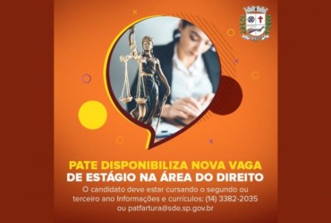 PATE disponibiliza nova vaga de estágio na área do Direito