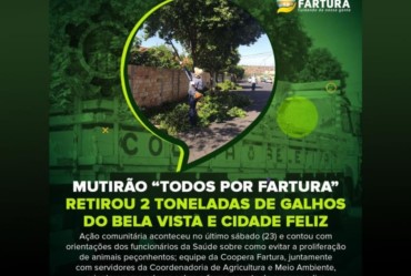 “Todos por Fartura” retira 2 toneladas de galhos do Bela Vista e Cidade Feliz