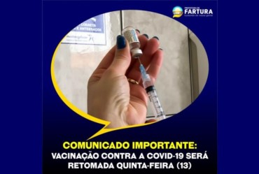 Comunicado: Saúde informa que vacinação contra a Covid-19 será retomada quinta-feira (13)