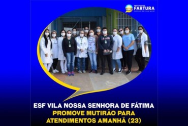 ESF Vila Nossa Senhora de Fátima promove mutirão para atendimentos nesta quarta-feira (23)