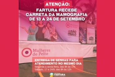 Atenção: Fartura recebe Carreta da Mamografia de 13 a 24 de setembro