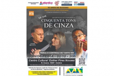 Comédia “Quase Cinquenta Tons de Cinza” é encenada nesta quinta-feira, 2, no Centro Cultural