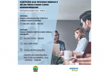 Capacitações ocorrem no Centro de Convenções nos dias 8 e 9 de setembro em Timburi