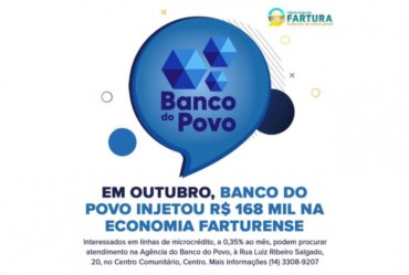 Em outubro, Banco do Povo injetou R$ 168 mil na economia farturense