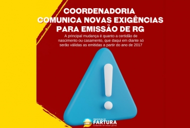Coordenadoria comunica novas exigências para emissão de RG