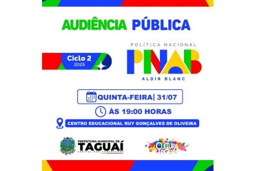 Prefeitura de Taguaí convida artistas para audiência da Lei Aldir Blanc - Ciclo II