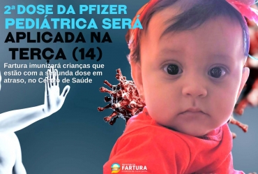 2ª dose da Pfizer Pediátrica será aplicada na terça-feira (14) no Centro de Saúde