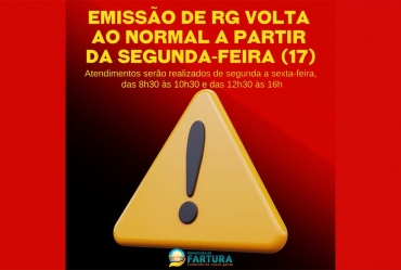 Emissão de RG volta ao normal a partir da segunda-feira (17)