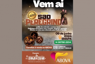 ABOVA convida a todos para prestigiar e contribuir com a segunda festa de São Peregrino