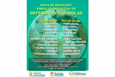 Campanha de recolhimento de embalagens de defensivos agrícolas em Fartura acontece em abril