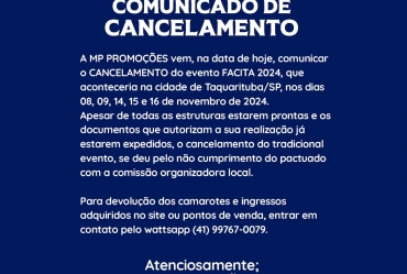 COMUNICADO DE CANCELAMENTO FACITA 2024