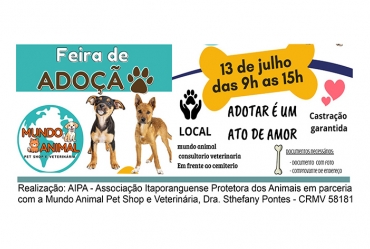 AIPA e Mundo Animal promovem feira de adoção sábado em Itaporanga