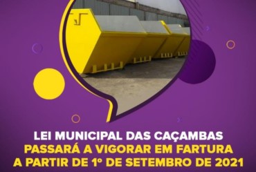 Lei municipal das caçambas passará a vigorar em Fartura a partir de 1º de setembro de 2021