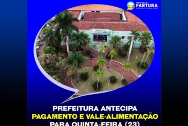 Prefeitura antecipa pagamento e vale-alimentação para quinta-feira (23)