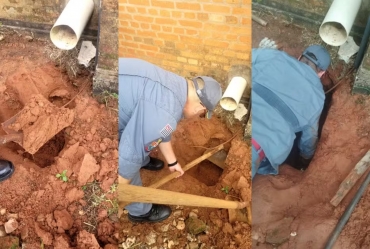 Bombeiros cavam buraco para resgatar filhote de gato preso em tubulação em Avaré