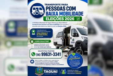 Taguaí disponibilizará transporte para pessoas com baixa mobilidade nas eleições