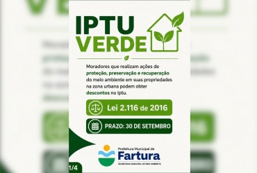 IPTU Verde oferece descontos para moradores  de Fartura que adotam práticas sustentáveis