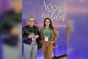 Delegada de Taquarituba e agente policial da DDM de Avaré participam de evento do Agosto Lilás em São Paulo