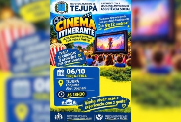 Cinema itinerante leva diversão gratuita em Tejupá, nesta terça-feira (6)