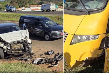 Idoso morre prensado entre carro e micro-ônibus em rodovia de Piraju