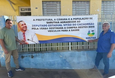Sarutaiá recebe dois veículos 0km para a Saúde por meio de emenda do deputado Vitão do Cachorrão
