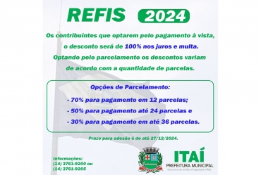 Prefeitura de Itaí instituí o Programa de Recuperação Fiscal - REFIS