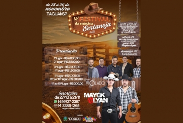 Taguaí realiza o 14º Festival da Música Sertaneja em novembro