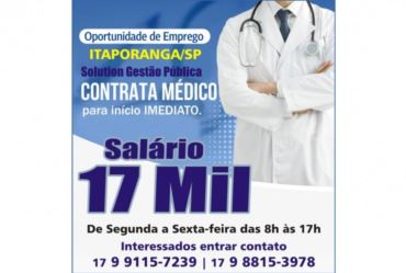 OPORTUNIDADE DE EMPREGO EM ITAPORANGA/SP