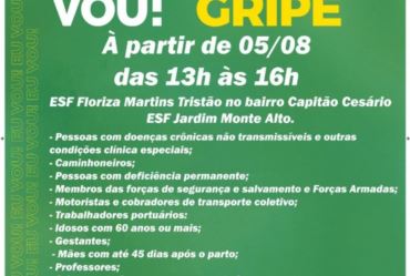 Vacinação contra a gripe nesta quinta-feira em Itaí